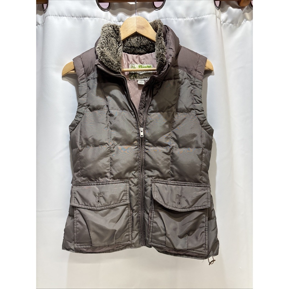 VTG Eddie Bauer Yukon 550 Goose Down Vest Womens S Green/Purple Zip Sherpa Trim